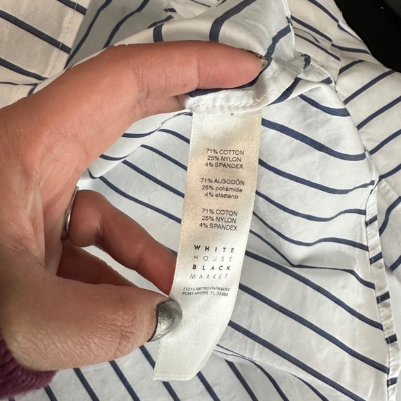 WHBM The Carmen Stripe Print V-Neck Blouse 3/4 Bell Sleeve White Sz 10 - Picture 11 of 12